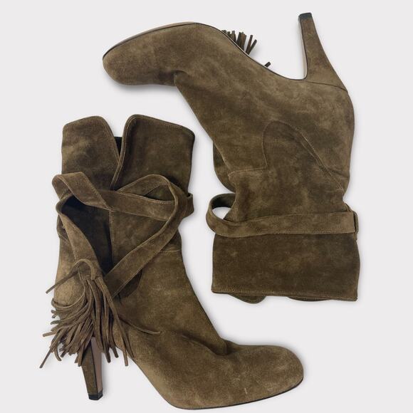Chloe Brown Suede Heeled Boots - Picture 1 of 8